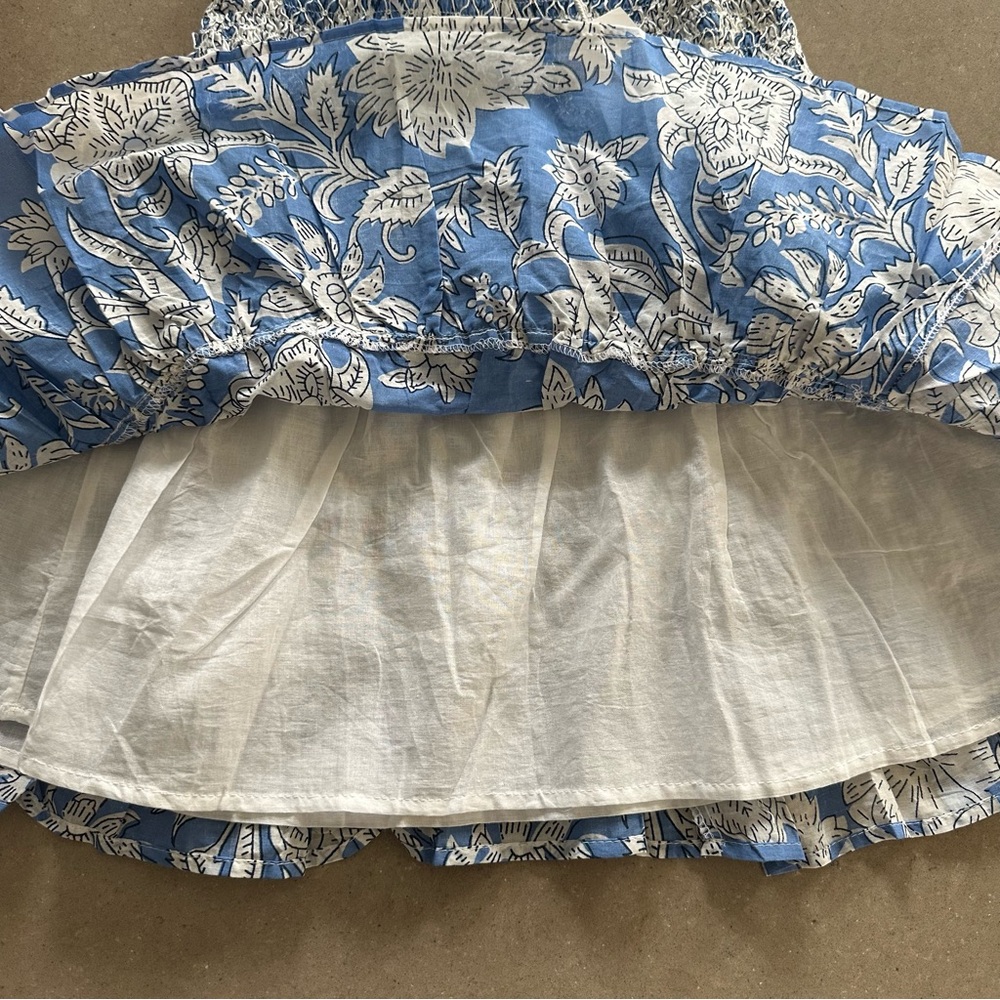 Smocked Blue Floral Tiered Mini Skirt - Picture 2 of 6